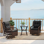 Tangkula 3 Pieces Outdoor Swivel Rocker Set, Rattan Wicker Patio Rocking Cushioned Chairs Set of 2 with Small Side Table, for Backyard, Poolside, Balcony, Lawn, Deck