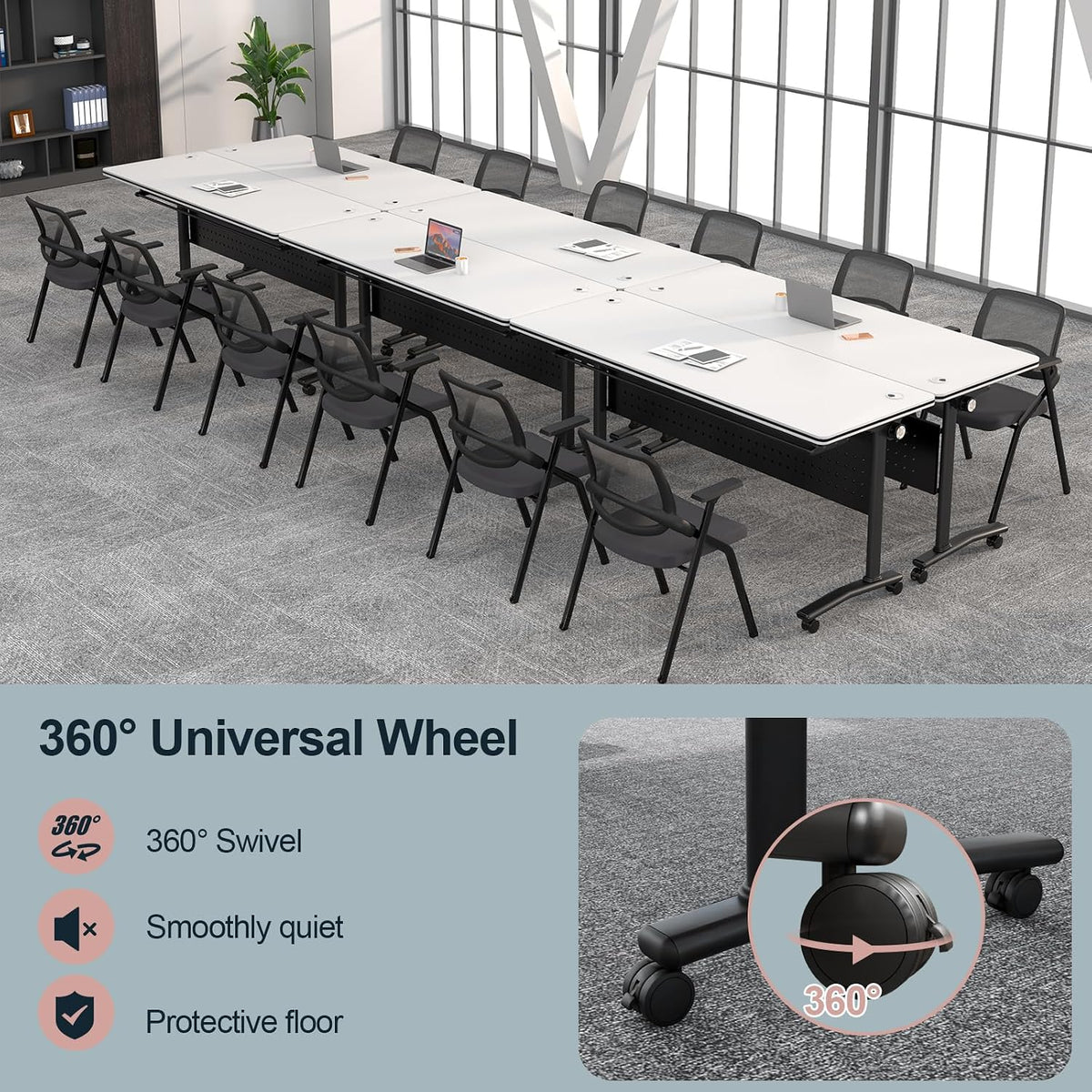 Conference Tables On Wheels,6 Pack Modular Folding Conference Room Table Mobile Meeting Training Table for Office,Modern Rolling Seminar Tables for School,Classroom(70.8" L * 23.6" W *29.5" H, 4)