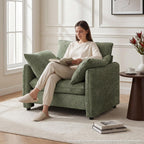 Elegant Oversized Accent Reading Armchairs Set of 2, 42.1", Chenille, Green | Modern Upholstered Piping Single Chair with Cushion Backrest and 2 Pillows for Bedroom, Office, Reception Area