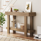 Console Table for Entryway, 47.2" Narrow Farmhouse Sofa Table with Thick Tabletop & Storage Shelf, 2-Tier Modern Wooden Entryway Industrial Table for Hallway, Living Room, Foyer, Behind Couch, Natural