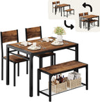 Shahoo Kitchen Table and 2 Chairs for 4 with Bench | 4 Piece Dining Sets for Small Space, Coffee Brown