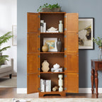 72" Tall Farmhouse Storage Cabinet, 4 Tier Kitchen Pantry Cabinet with 4 Shelves & 8 Doors, Freestanding Floor Storage Cabinet Wooden Organizer Bookcase for Living Room, Kitchen (Oak)
