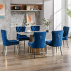 Dining Room Chairs Set of 4, Tufted Velvet Chairs with Modern Stainless Steel Legs, Rivet Trim Metal Pull Ring Large Back for Kitchen Dining Room Restaurant, Blue
