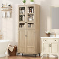 GarveeHome 71 in Tall Storage Cabinet, Kitchen Pantry Cabinet 5 Tier Bathroom Cabinet with 4 Doors Adjustable Shelves for Kitchen, Dining Room, Bathroom (Pear Wood, Glass with 4 Doors)
