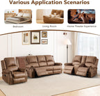 HAOMARKETS 3-Piece Power Reclining Sofa Set with Rivets, Included Electric Massage Recliners, Loveseat Couch with Console and 3-Seater Recliner Sofa, Faux Leather Living Room Furniture Set, Brown