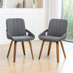 Dining Room Chairs Set of 2, Mid Century Modern Gray Fabric+Faux Leather Kitchen Chairs No Arms,Bamboo Legs Side Chairs No Wheels,Accent Chair for Dining Rooms
