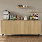 Furniouse Buffet Cabinet with Storage 66.2''W Modern Sideboard with 4 Fluted Doors & Shelves Wood Kitchen Buffet Table Fluted Cabinet for Living Room, Natural Oak