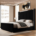 Belffin Queen Size Bed Frame with 59'' Tall Headboard, Velvet Bed, Black