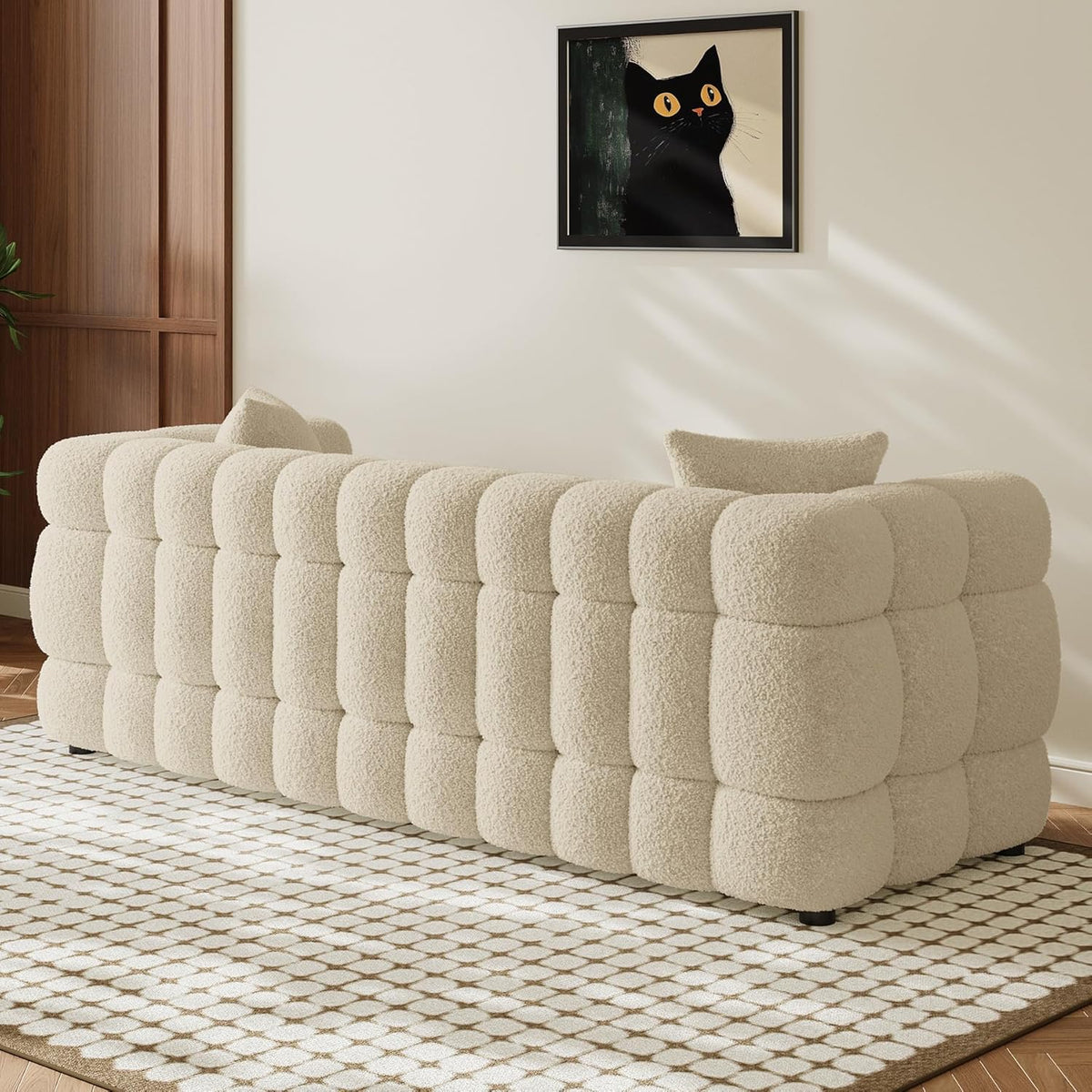 Wrofly Boucle Sofa Couch, 74.8" Comfy Upholstered Sherpa Sofa, Tufted Cozy 3-Seater Deep Seat Cloud Couch, Modern Oversized Loveseat with 2 Pillows for Living Room Apartment Office, Light Brown