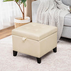 Asense 17 Inch Storage Ottoman Foot Rest,Square Faux Leather Foot Stool,Small Ottoman with Storage,Padded Seat for Entryway,Living Room,Bedroom,Couch,Under Desk,Beige