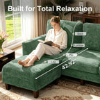 L Shaped Sectional Couch for Living Room, Modular Small Sofa with Ottoman | 96 Inch, 3 Deep Seats, Green, Chenille, Easy Tool-Free Assembly, Modern Compact Sofa Set for Apartment, Office, Small Space