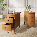 End Table Set of 2 with Charging Station, Narrow Side Table with 2 Drawer, Wood Sofa Side Table for Living Room, Vintage Slim Nightstand for Bedroom, Pre-Assembled (Light Walnut)