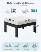 SERWALL Outdoor Ottoman with Cushions for Sofa Set, Black HDPE Frame with Beige Cushions