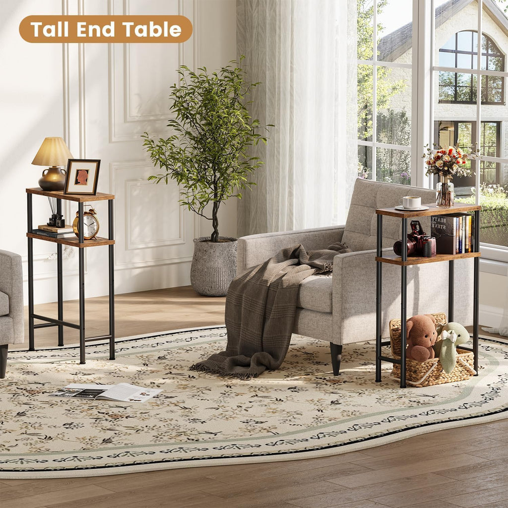 Asgolion Narrow Console Table, 15.7" Small Entryway Table, 2-Tier | Sofa Table with Storage, Skinny Console Tables for Entryway, Hallway, Bedroom, Living Room, Foyer, Rustic Brown