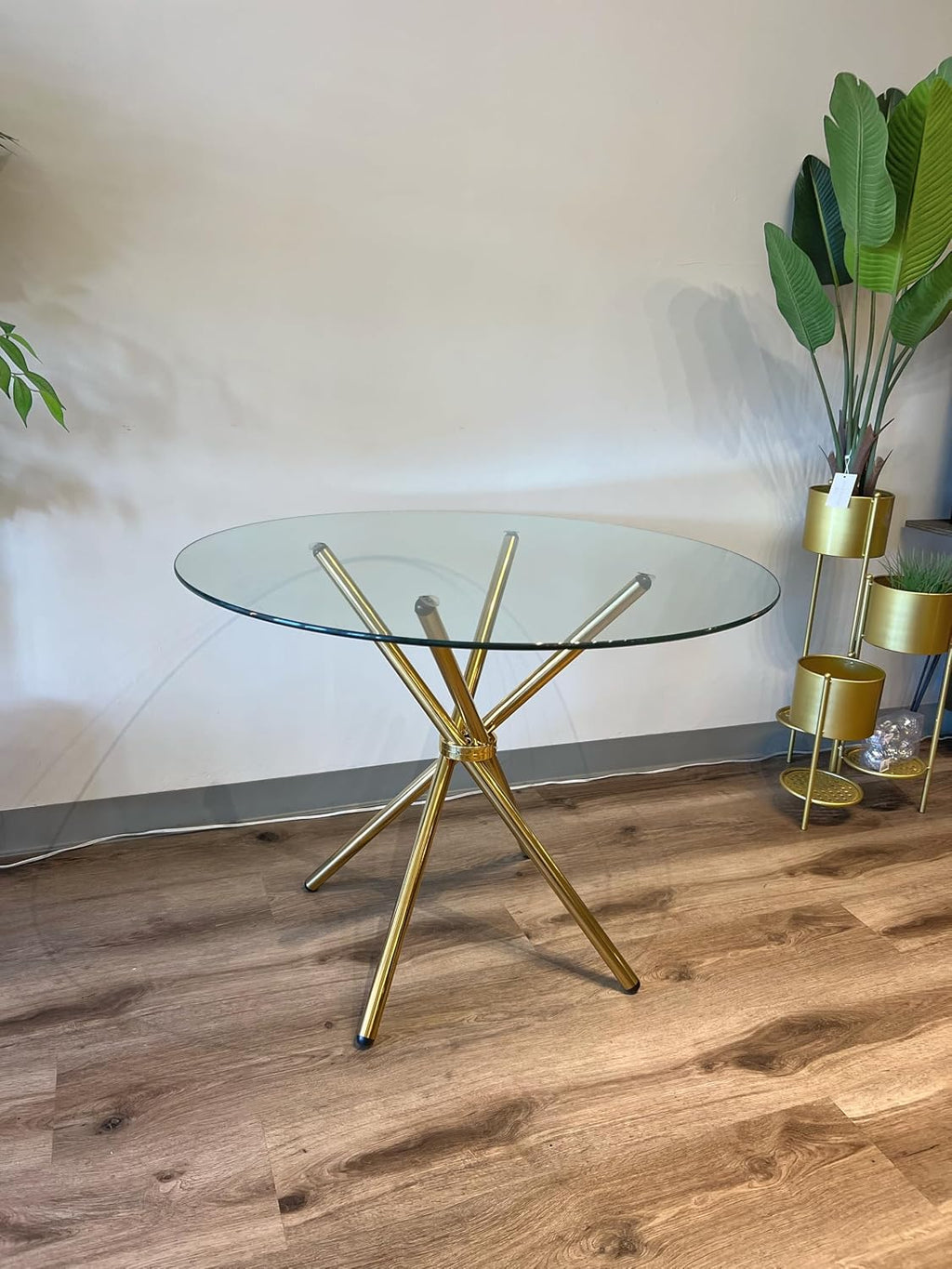 Round Glass Dining Table with Gold Criss Cross Legs, 39.5 Inch Modern Gold Kitchen Table Circular, Elegant Dining Room Table for 4 (Art Deco)