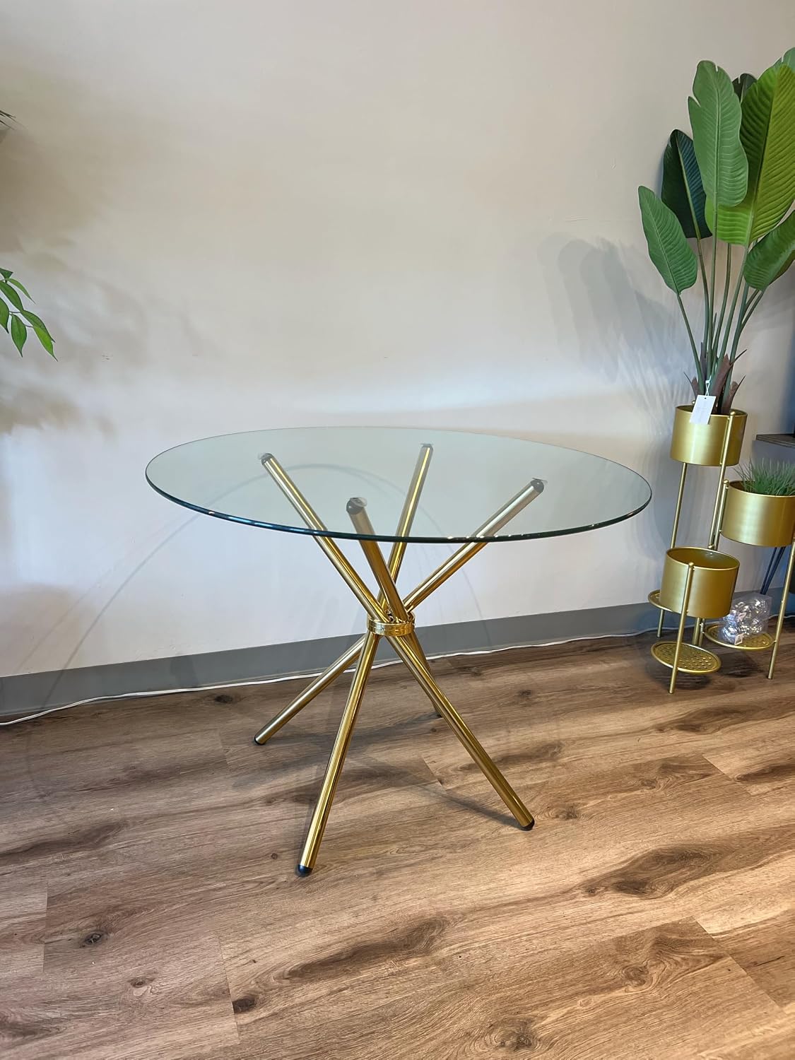 Round Glass Dining Table with Gold Criss Cross Legs, 39.5 Inch Modern Gold Kitchen Table Circular, Elegant Dining Room Table for 4 (Art Deco)