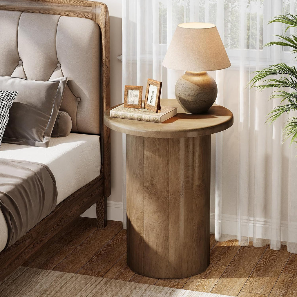 Tribesigns Round Side Table for Living Room, Farmhouse Small End Table with Fluted Base, 20-Inch Rustic Brown Nightstand, Accent Furniture for Small Space Bedroom Apartment