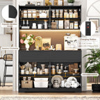 FINETONES 71" Tall Pantry Cabinet with LED Lights and Charging Station, 47.2" Wide Kitchen Pantry Storage Cabinet Kitchen Hutch with Microwave Stand, Tall Storage Cabinet for Living Room, Black