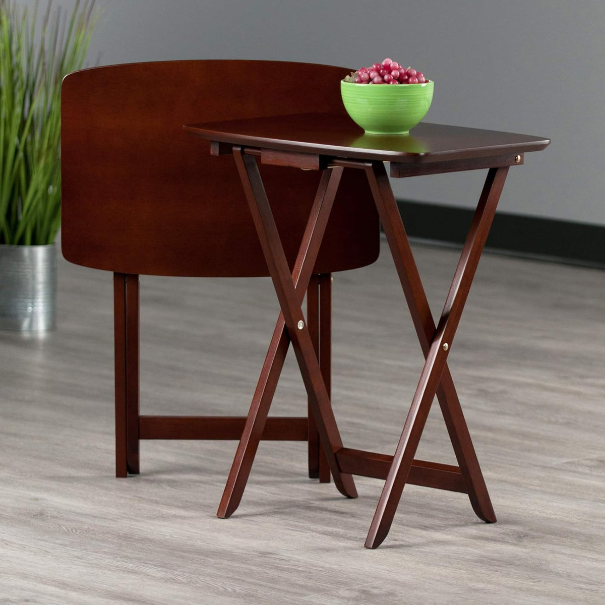 Winsome Darlene Set of 2 Foldable Snack Tables, Walnut, 26" | Easy to Store Portable Fold Up Table Set for Kitchen, Living Room TV Dining, Crafts, Puzzles, Work From Home