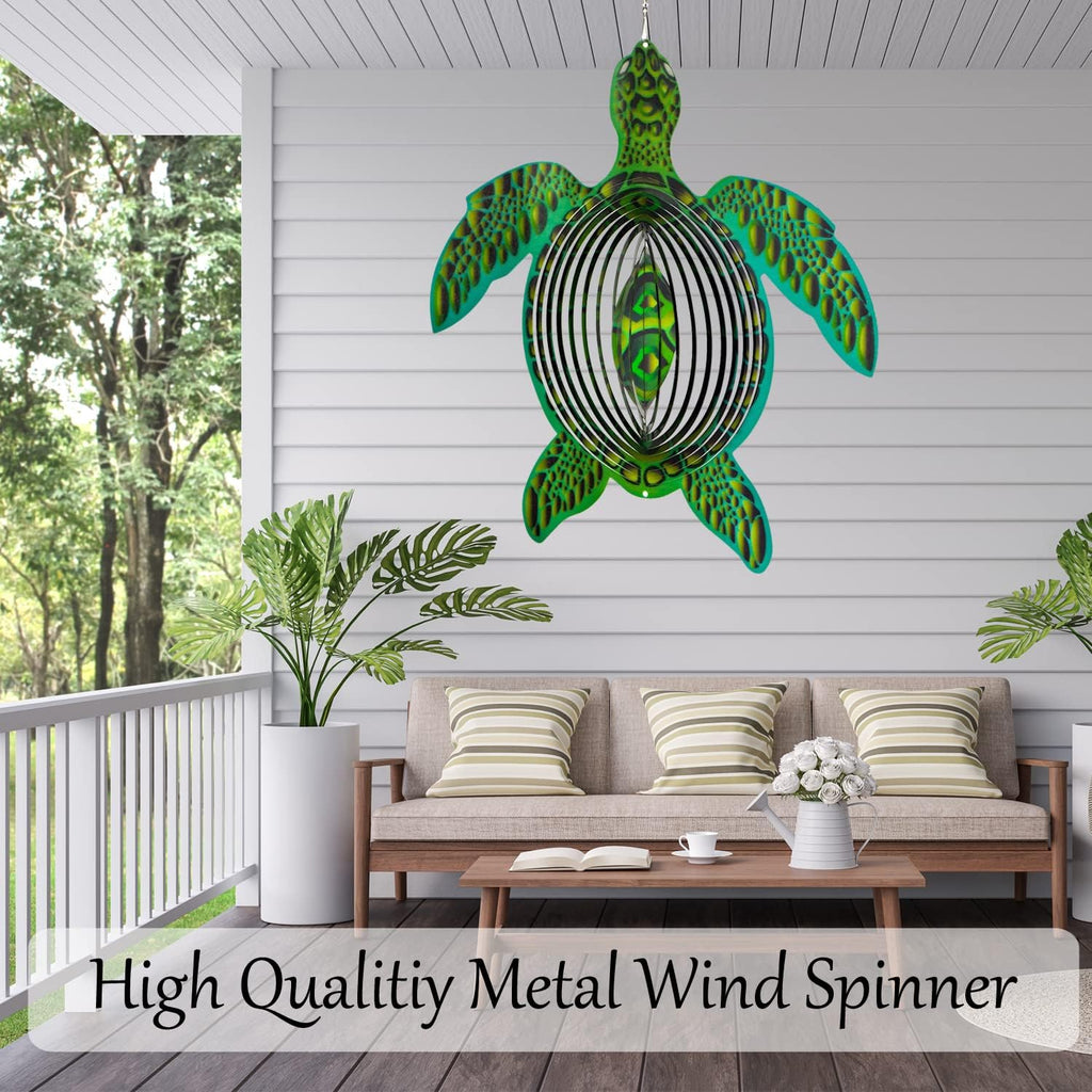 ISEO Turtle Wind Spinner for Yard and Garden, Hanging Outdoor Decor, Yard Art, Porch and Patio Decorations, Metal Wind Spinners Outdoor, Weather Resistant, 12”