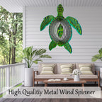 ISEO Turtle Wind Spinner for Yard and Garden, Hanging Outdoor Decor, Yard Art, Porch and Patio Decorations, Metal Wind Spinners Outdoor, Weather Resistant, 12”