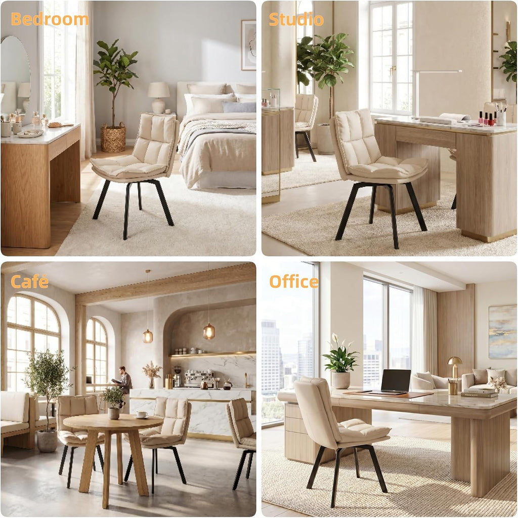 BedsPick 360° Swivel Dining Chair Set of 2 - Faux Leather Upholstered Kitchen Chair, Mid Century Modern Dining Room Chair with Metal Legs for Kithcen/Living Room/Reception/Office, Beige