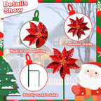 Metal Flower Wind Spinner Garden Lawn Stakes Yard Art, 27 Inch Poinsettia Windmill Iron Handicraft Lawn Decorations, 5 Pieces Christmas Star Stake Outside Garden Decorations for Metal Yard Art