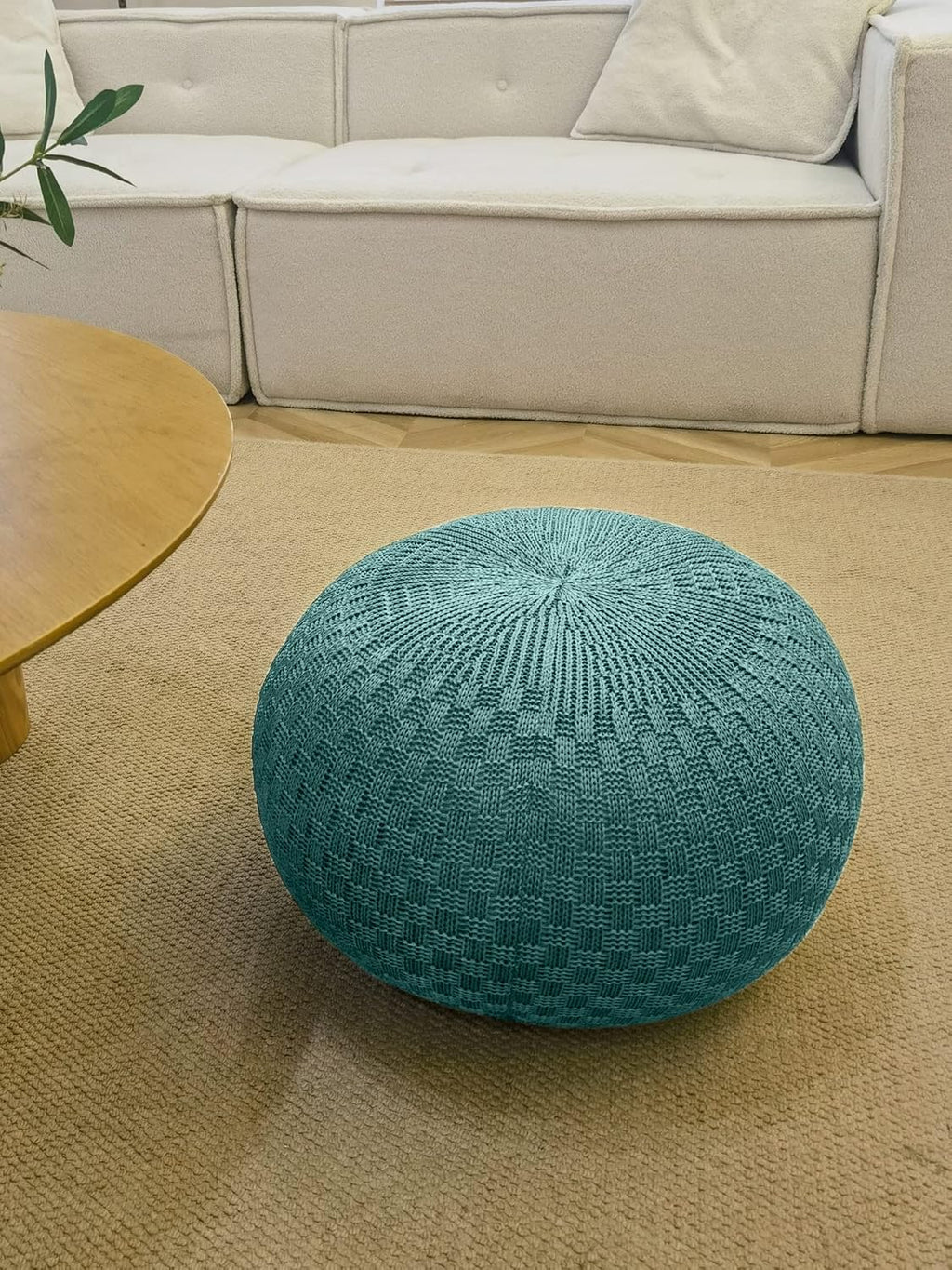 ARTPLAN Round Knit Pouf Hand Knitted,Outdoor Ottoman Foot Rest,Boho Home Decor for Living Room-Bedroom