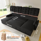 Ucloveria Sectional Sleeper Sofa Bed, 112" U-Shaped Sectional Couches for Living Room with Pull Out Bed, Oversize Couch Bed with Dual Reversible Storage Chaise | USB Charging | Side Pockets, Black