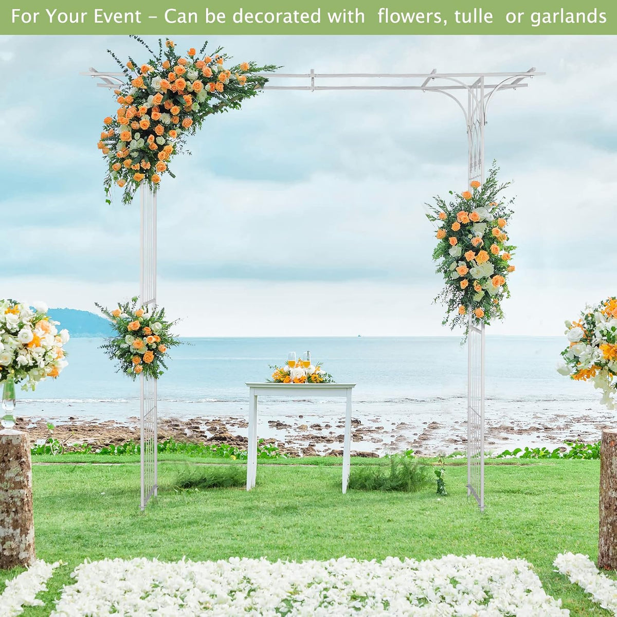 VINGLI Garden Arbor, Arch Archway for Wedding Ceremony Party, Steel Garden Trellis for Plant Climbing, Christmas Garden Decorations Pergola for Garden, Backyard, Lawn (White)