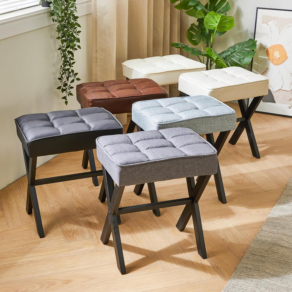 IBUYKE Square Makeup Stool with X-Leg, PU Vanity Chair, Black LG-71B | Footrest Ottoman Seat Multi-Use Small Side Table Bedroom Living Room