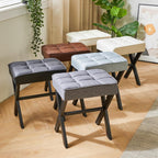 IBUYKE Square Makeup Stool with X-Leg, PU Vanity Chair, Black LG-71B | Footrest Ottoman Seat Multi-Use Small Side Table Bedroom Living Room
