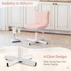 LUE BONA Upgraded Cute Bear Ear Vanity Chair for Teen Girls, Height Adjustable 13.8"-18.9" 360° Swivel Stool with Back Support, Stain Resistant Black Foot Caps, Teddy Velvet, 350lbs, Light Pink