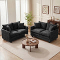 Loveseat Sofa Couch 2 Piece Set, Small Compact 50" Love Seat 27" Deep Cloud Sofa Set Washable Chenille Pillow Living Room Set for Apartment Office 50-Black-2+2