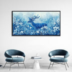 JEAWA Framed Canvas Wall Art - Extra Larte Spring Landscape Flower Wall Painting with Reindeer in Forest 24x48 IN Wildlife Deer Picture Wall Decor for Living Room Bedroom Kitchen Office Bathroom