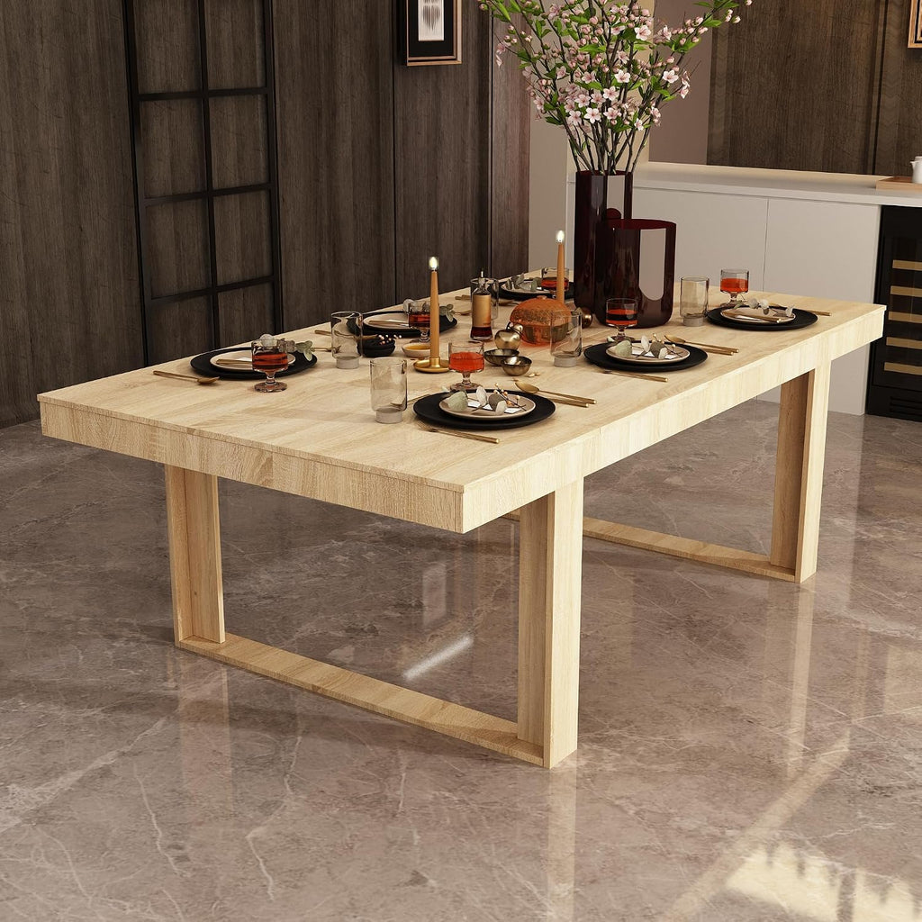 WOODTIME 86.6" W Dining Table for 8-10 People, Versatile Modern Wooden Dinner Table Kitchen Table for Dining Room Conference Room, Brown
