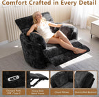 450lbs Oversized Recliner Chair, 52" Extra Wide Electric Recliner for Big and Tall Adults, Chenille Power Recliner with USB & Type-C Ports, Large Sofa Reclinable for Living Room, Black