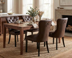 EALSON Modern Dining Chairs Set of 2 Mid Century Leather Dining Room Chairs with Wood Legs Tufted Upholstered Kitchen Side Chairs with Nail Head Trim for Dining Room/Living Room, Coffee with Ring
