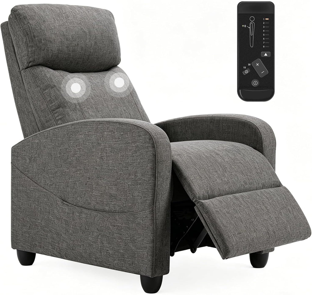 Massage Recliner Chair, Recliner Sofa Fabric for Adults, Recliners Home Theater Seating with Lumbar Support, Reclining Sofa Chair for Living Room, Greige