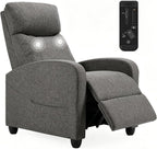 Massage Recliner Chair, Recliner Sofa Fabric for Adults, Recliners Home Theater Seating with Lumbar Support, Reclining Sofa Chair for Living Room, Greige