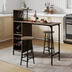 GOFLAME Bar Table Set for 2, Counter Height Dining Table Set with Shelves, Cup Holder & Wine Rack, Breakfast Table & Stools Set, 3-Piece Pub Table Set for Kitchen, Dining Room, Grey Oak