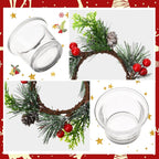 Dingion 12 Pcs Christmas Votive Candle Holder Set Xmas Table Centerpiece with Christmas Berry Candle Ring Decorative Glass Tealight Holder for Wedding Christian Church Xmas Holiday Table Decoration
