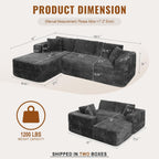 Shintenchi 103" Couches for Living Room with 2 Cup Holders,L Shaped Modular Sectional Sofa Set,No Assembly Needed Plush Corduroy Living Room Set,Dark Gray