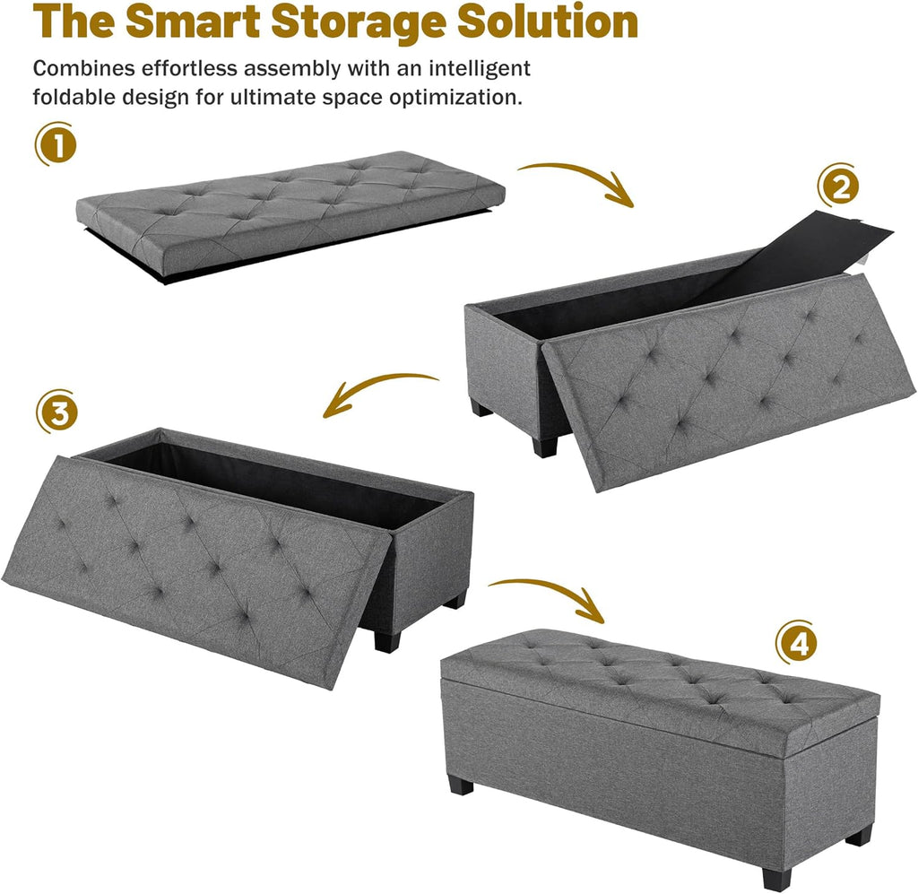 DUMOS Upholstered Storage Bench, End of Bed Ottoman, Extra Large 46.5 Gal (176L) Internal Volume, Foot Stool for Bedroom, Living Room, Sturdy Storage Chest, Dark Grey, 43.3" L x 15.7" W x 15.7" H