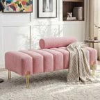Ottoman Bench, Loveseat Sofa Couch with Adjustable Backrest | 53.2" Accent Sofa, Teddy Upholstered, Metal Legs, 400LBS Weight Capacity, End of Bed Bench for Bedroom, Rose-Teddy