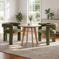 VESCASA Modern Barrel Dining Chairs Set of 2 with Open Back, Chenille Upholstered Accent Kitchen Armchairs with Wood Legs for Dining Room Reception Small Space, Green