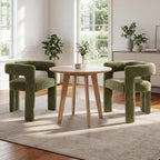 VESCASA Modern Barrel Dining Chairs Set of 2 with Open Back, Chenille Upholstered Accent Kitchen Armchairs with Wood Legs for Dining Room Reception Small Space, Green