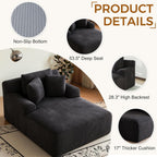Avenix 66" Oversized Chaise Lounge Chair Indoor, Cloud Corduroy Reading Chair Deep Seat Sofa Couch Bed with 3 Pillows for Living Room, No Assembly Required, Black