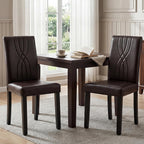 LSSBOUGHT Modern Dining Chair Set of 6,Urban Style Leather Kicthen Chairs with Solid Wood Legs for Dining Room and Restaurant (Brown-Quilted backrest)