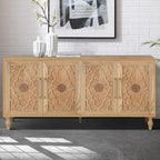 Sideboard Buffet 63" Credenzas for Living Room, Entryway Table with Storage Cabinet Natural Wood Color, Carved Flowers Doors & Cable Holes